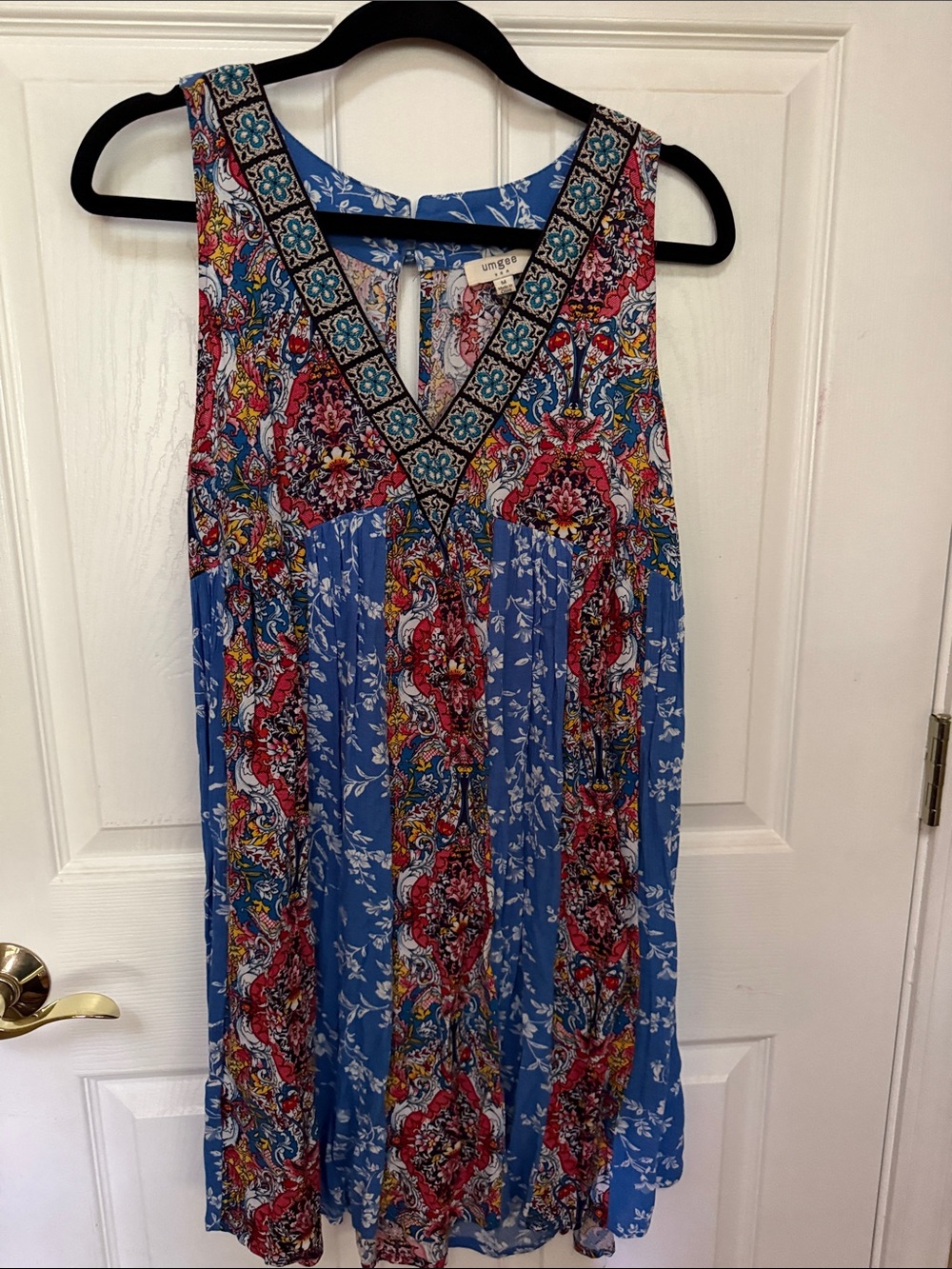 Umgee Blue Floral & Medallion Mini Dress